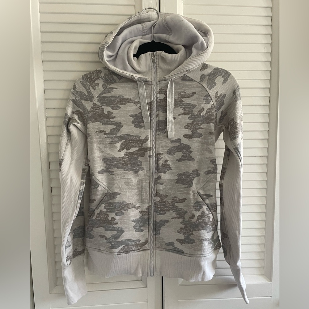 Athleta zip-up Hoodie Jacket White Camo